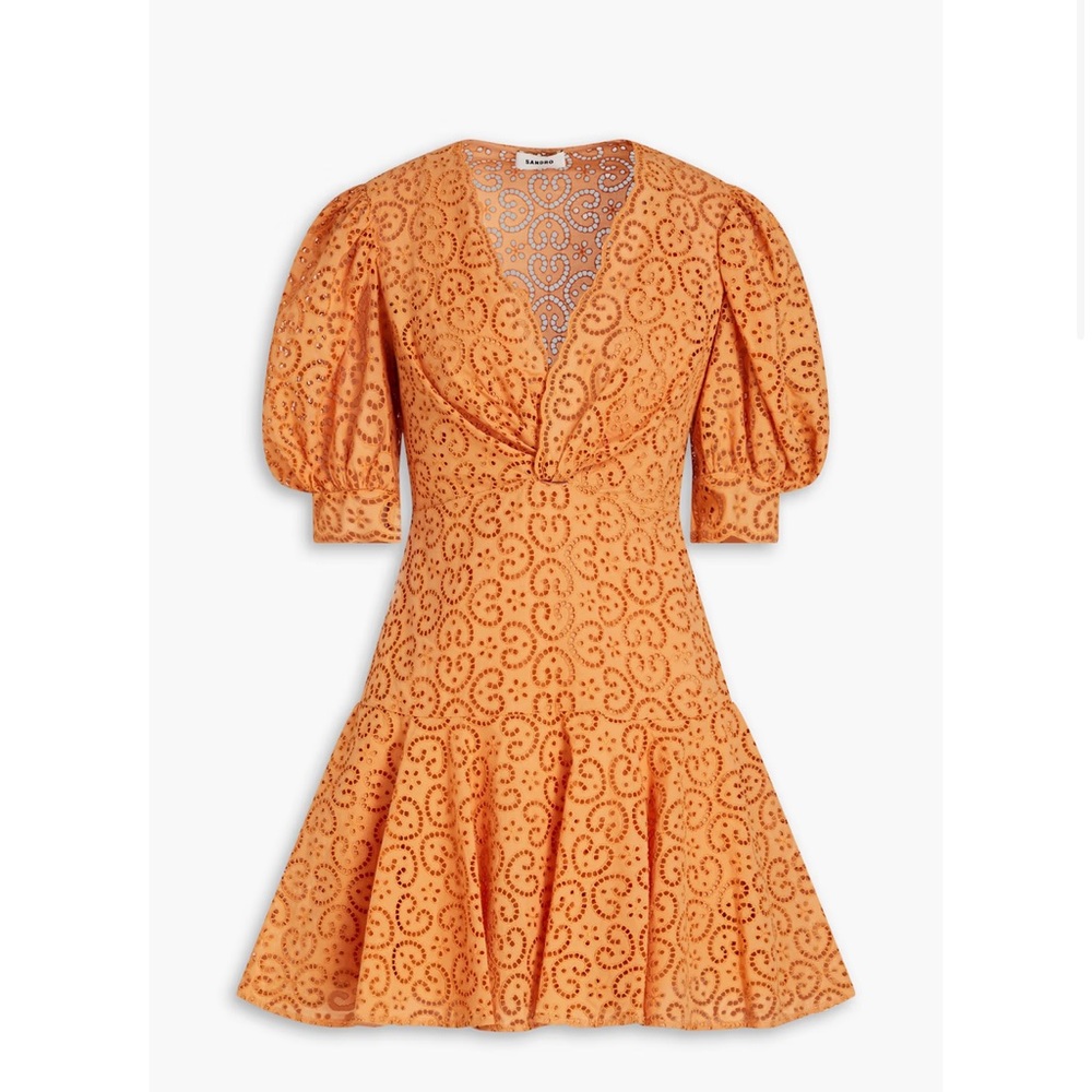 Sandro Kendal broderie anglaise orange flared dress
